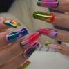 Long Ballerina Nails with Laser Collision Graffiti Art