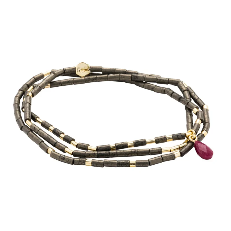 Teardrop Stone Wrap - Pyrite/Fuchsia/Gold - Stone of Positive Energy - Image 2