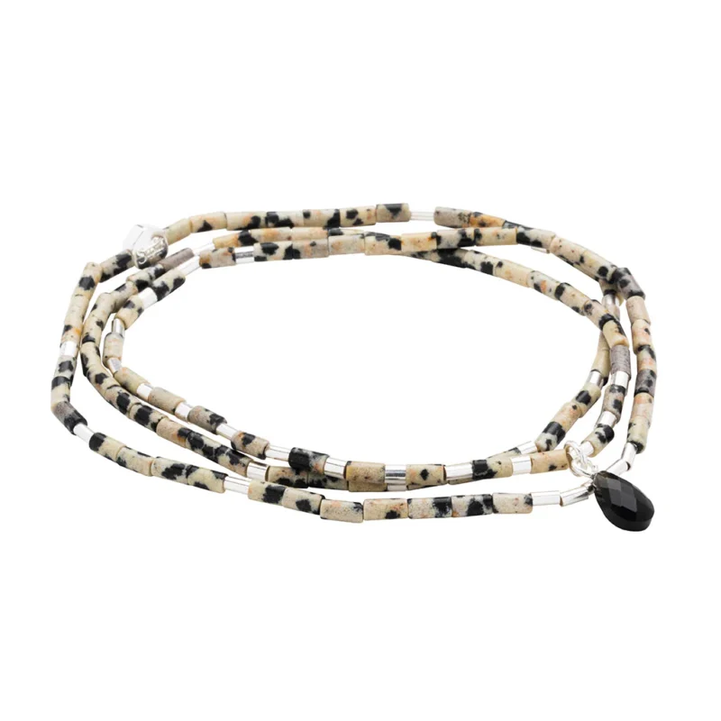Teardrop Stone Wrap - Dalmatian Jasper/Obsidian/Silver - Stone of Joy - Image 2